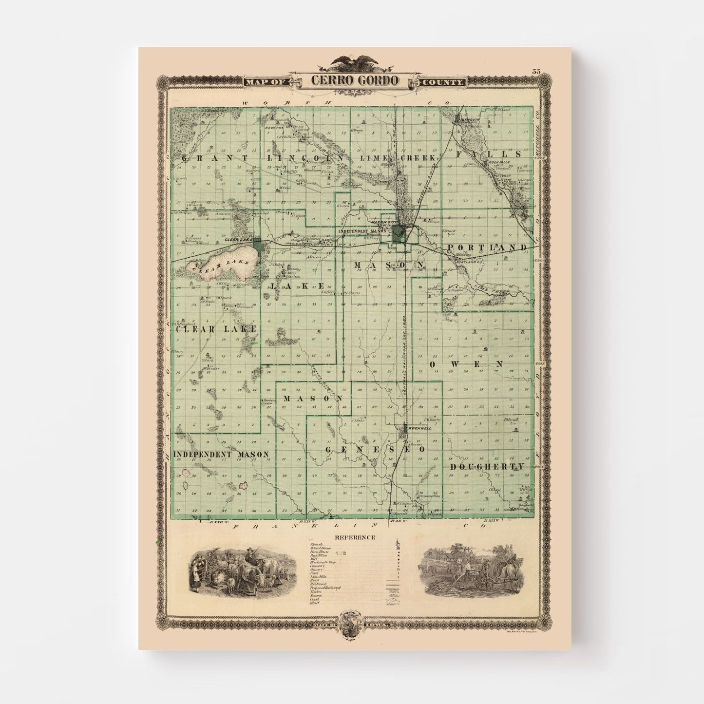 Vintage Map of Cerro Gordo County, Iowa, 1875