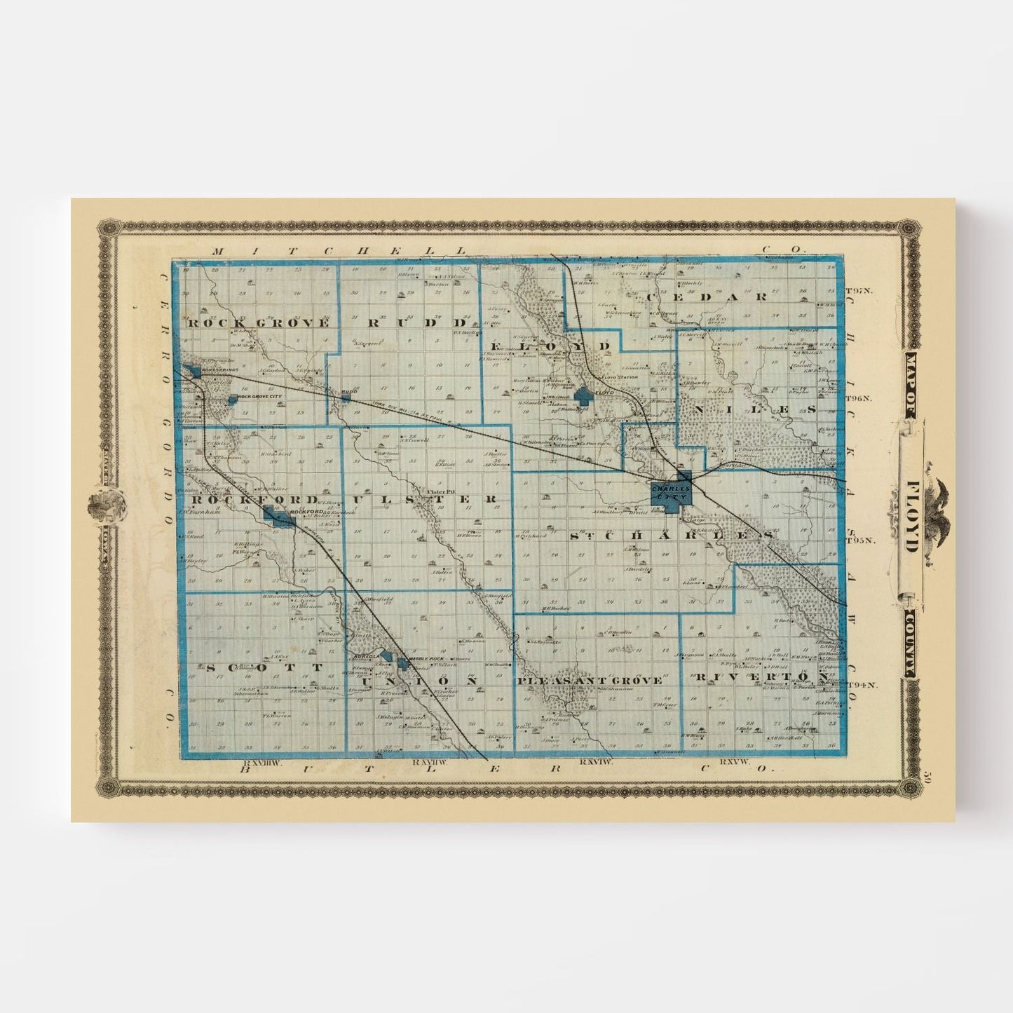 Vintage Map of Floyd County, Iowa, 1875