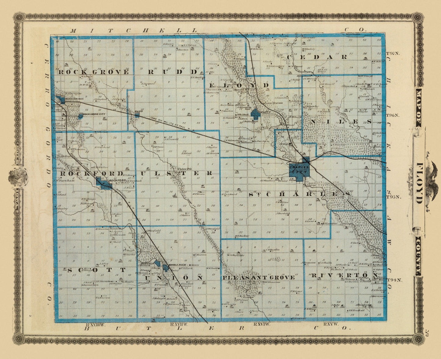 Vintage Map of Floyd County, Iowa, 1875