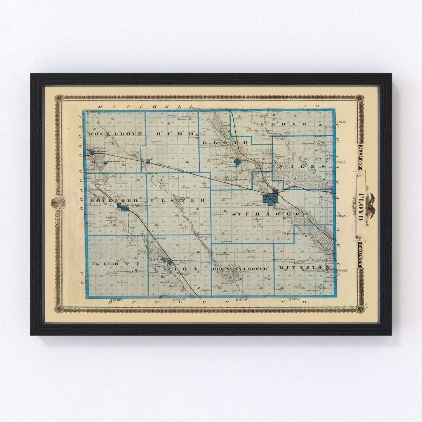 vintage map of Floyd County, Iowa, 1875