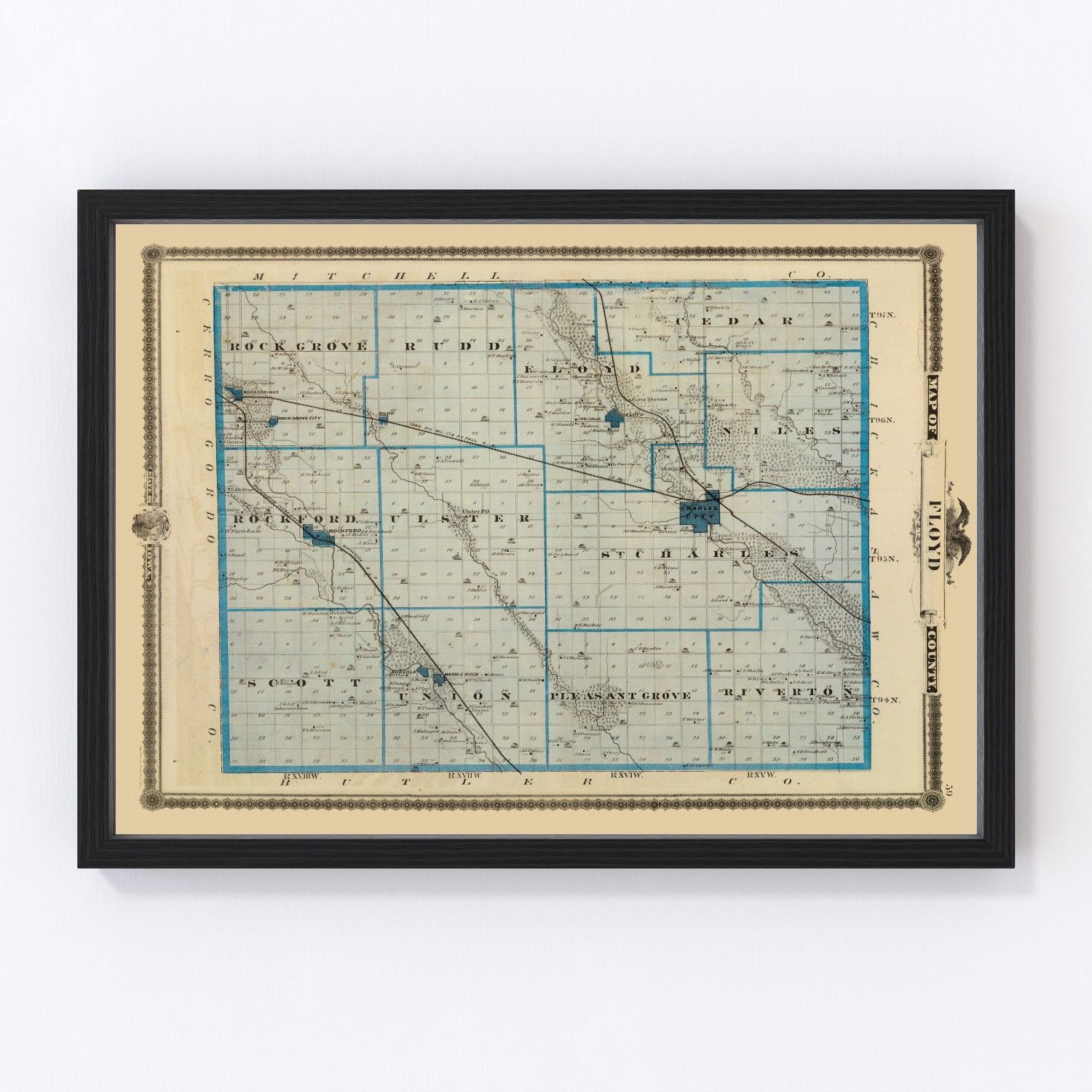 vintage map of Floyd County, Iowa, 1875