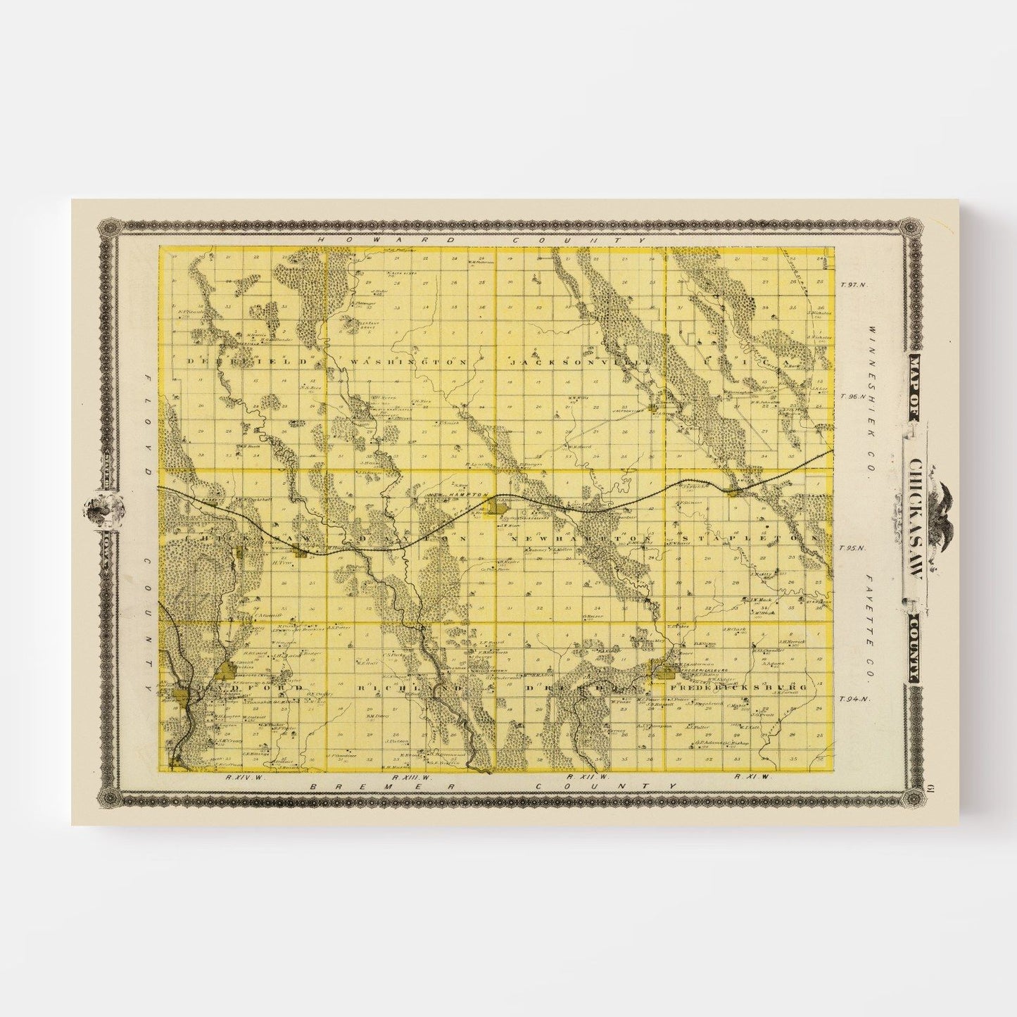 Vintage Map of Chickasaw County, Iowa 1875