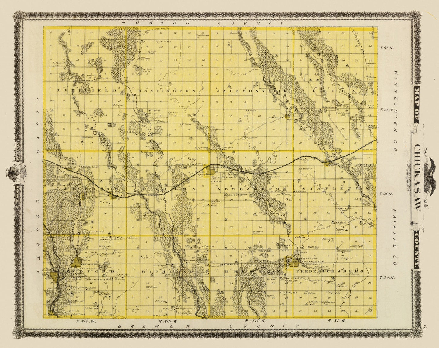 Vintage Map of Chickasaw County, Iowa 1875