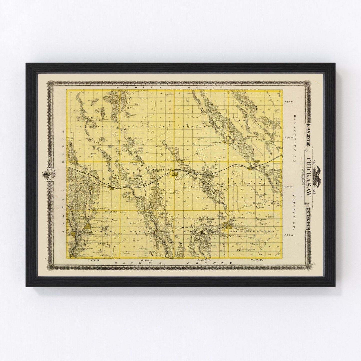 Vintage restored map of Chickasaw County, Iowa, 1875