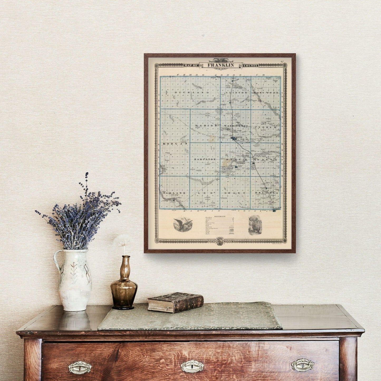 Vintage Map of Franklin County, Iowa, 1875