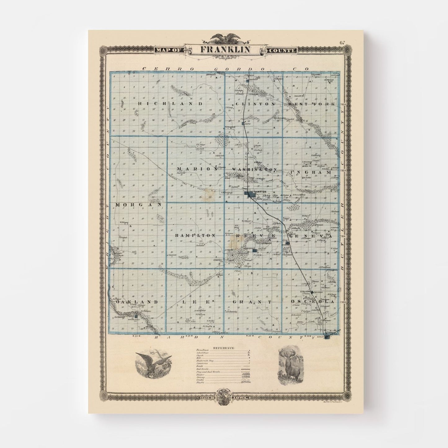 Vintage Map of Franklin County, Iowa, 1875