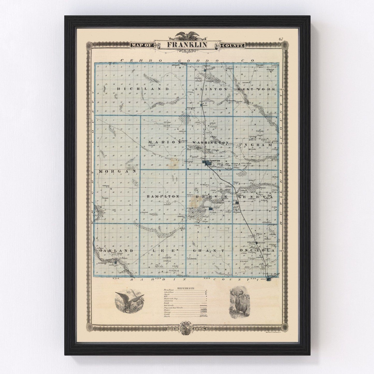 vintage map of Franklin County, Iowa, 1875
