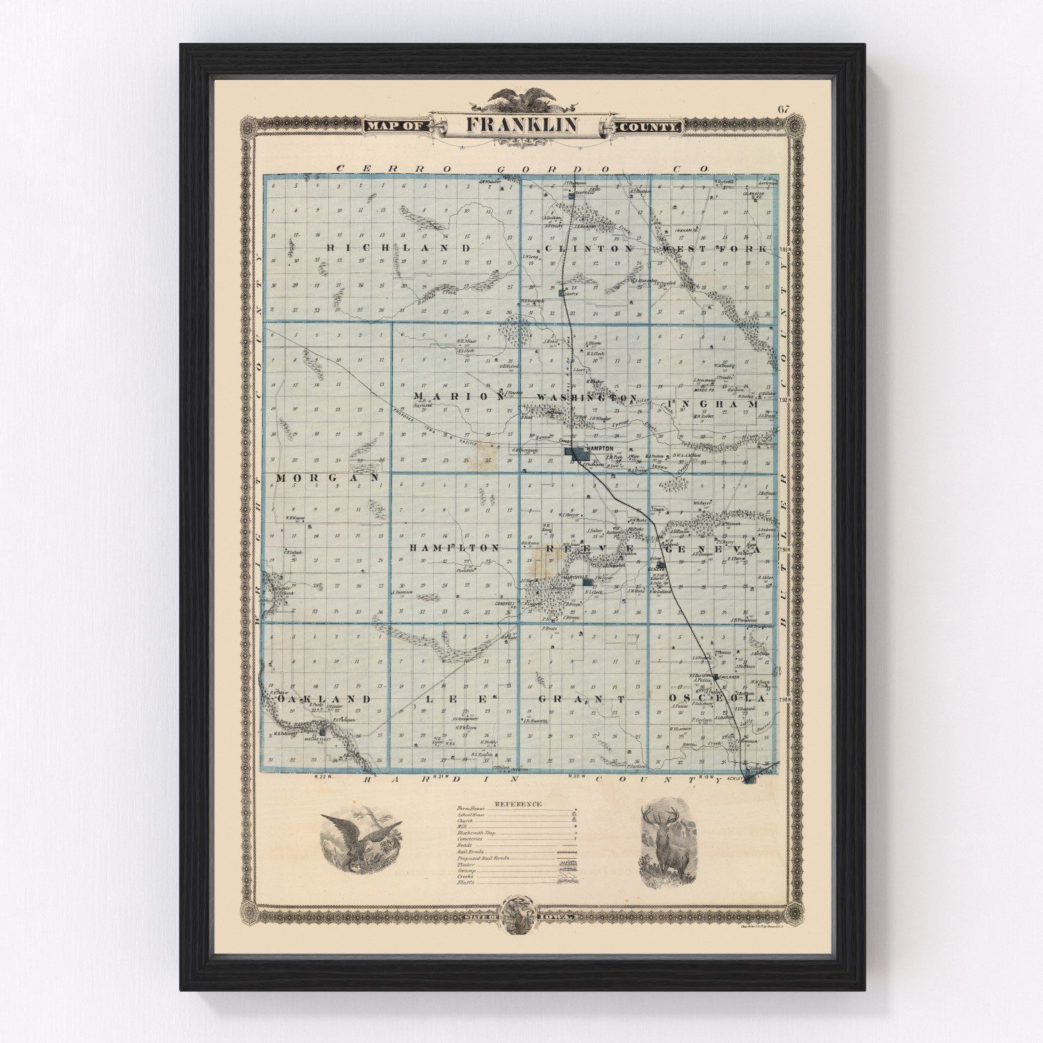 vintage map of Franklin County, Iowa, 1875
