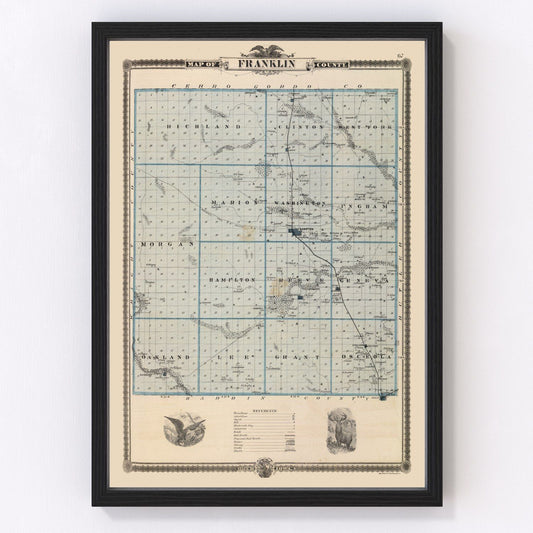 vintage map of Franklin County, Iowa, 1875