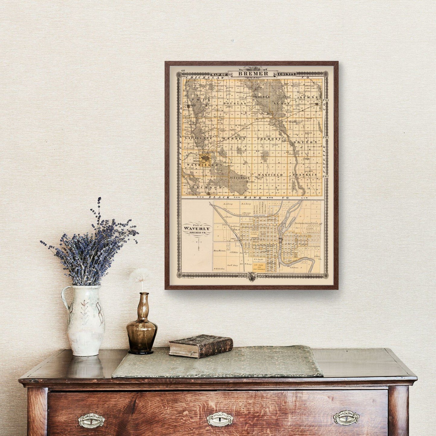 Vintage Map of Bremer County, Iowa, 1875