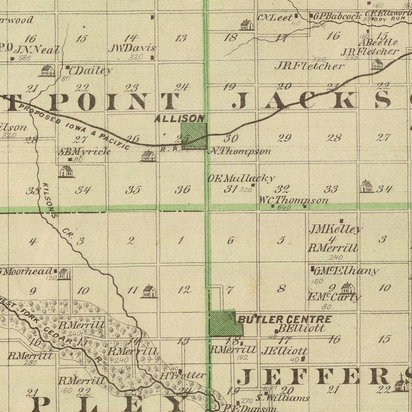 Vintage Map of Butler County, Iowa, 1875 Wall Art