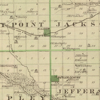 Vintage Map of Butler County, Iowa, 1875 Wall Art