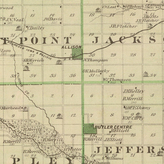 Vintage Map of Butler County, Iowa, 1875 Wall Art