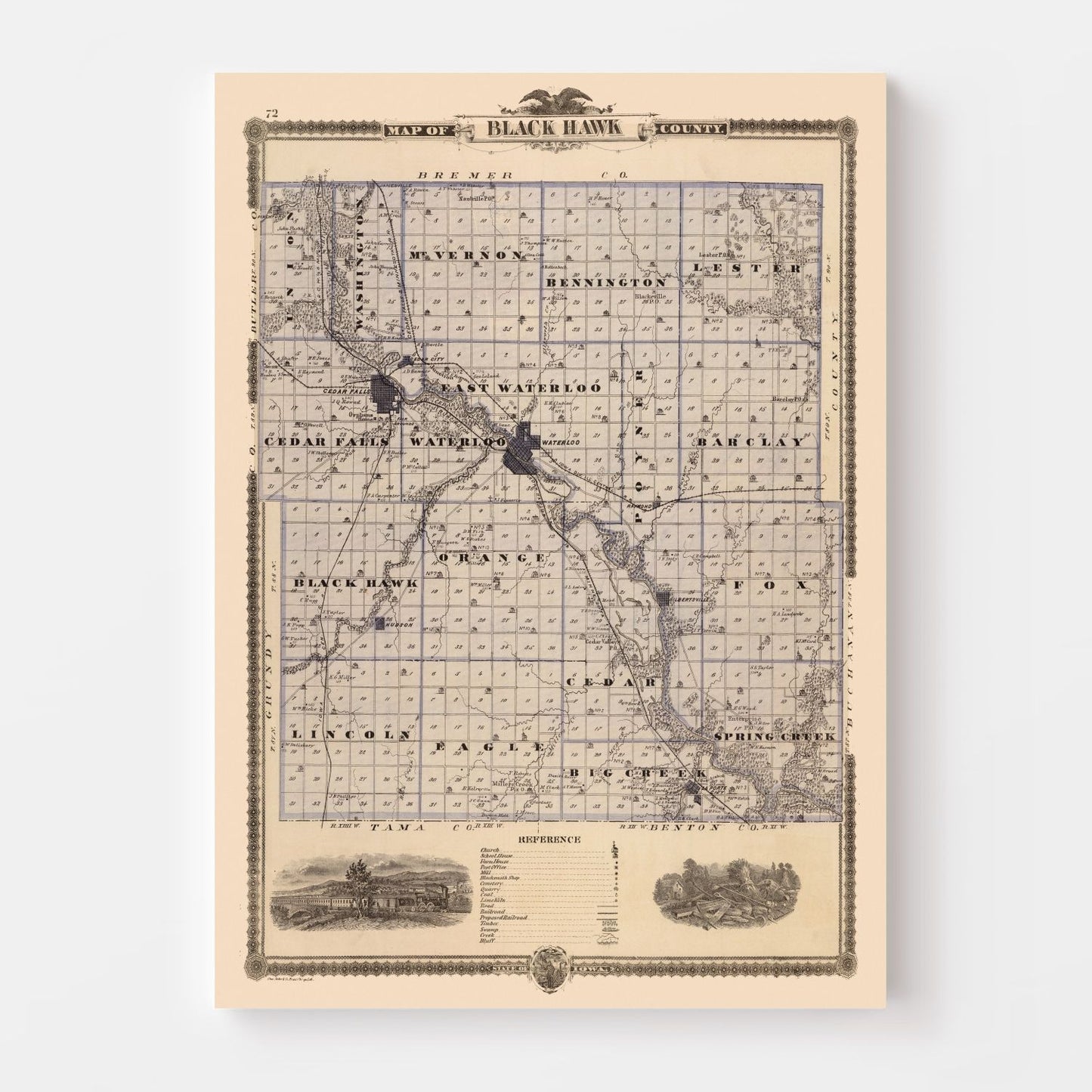 Vintage Map of Black Hawk County, Iowa, 1875