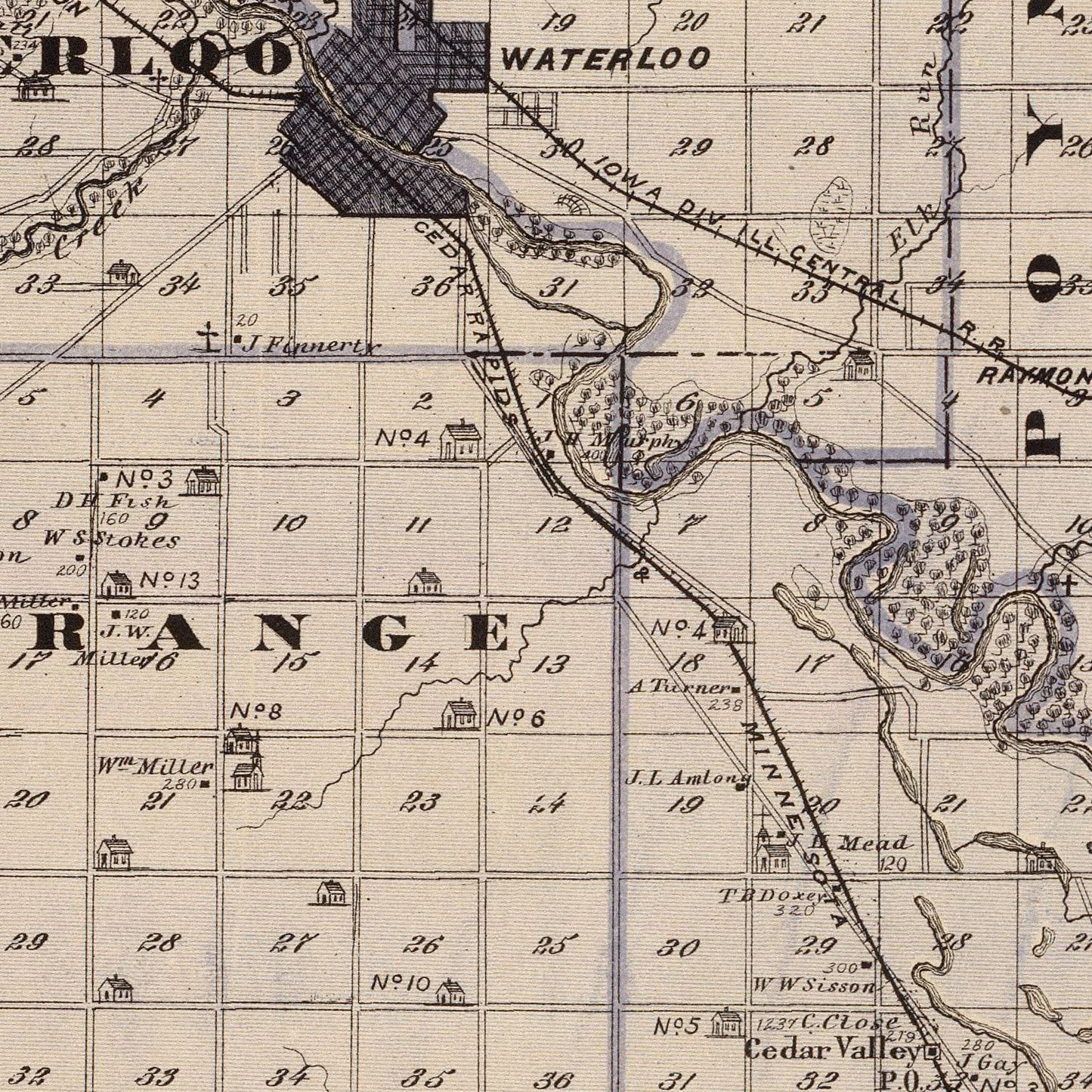 Vintage Map of Black Hawk County, Iowa, 1875