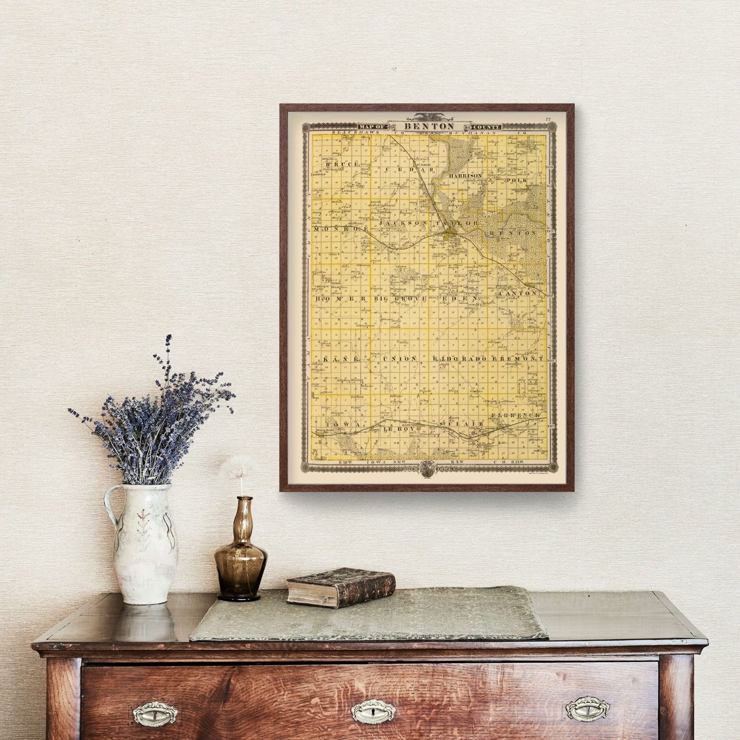 Vintage Map of Benton County, Iowa, 1875