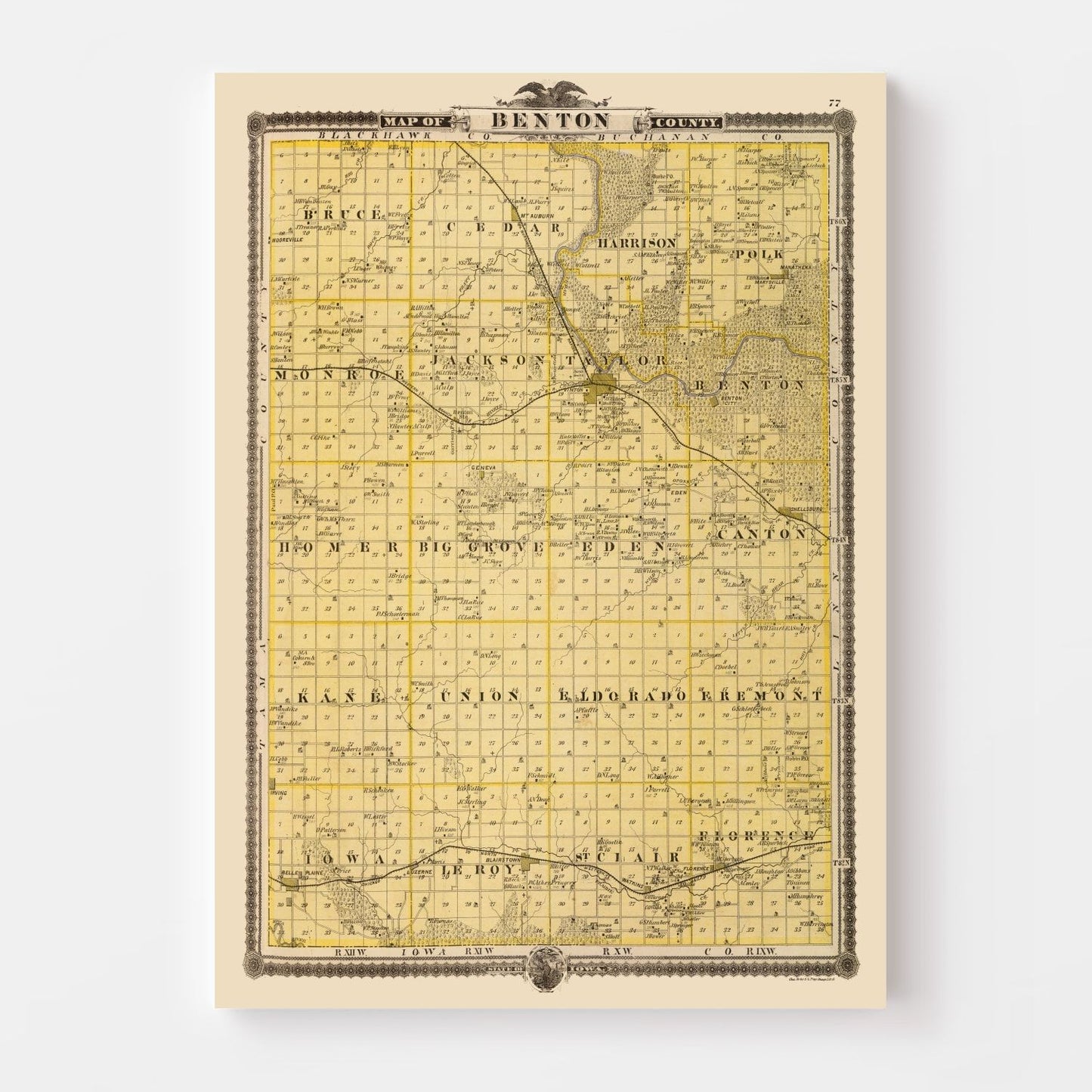 Vintage Map of Benton County, Iowa, 1875