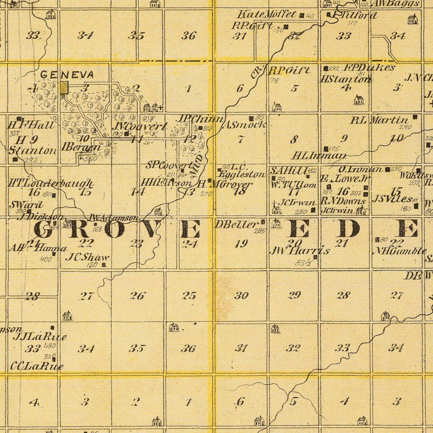 Vintage Map of Benton County, Iowa, 1875