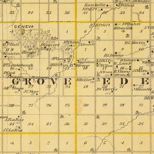 Vintage Map of Benton County, Iowa, 1875