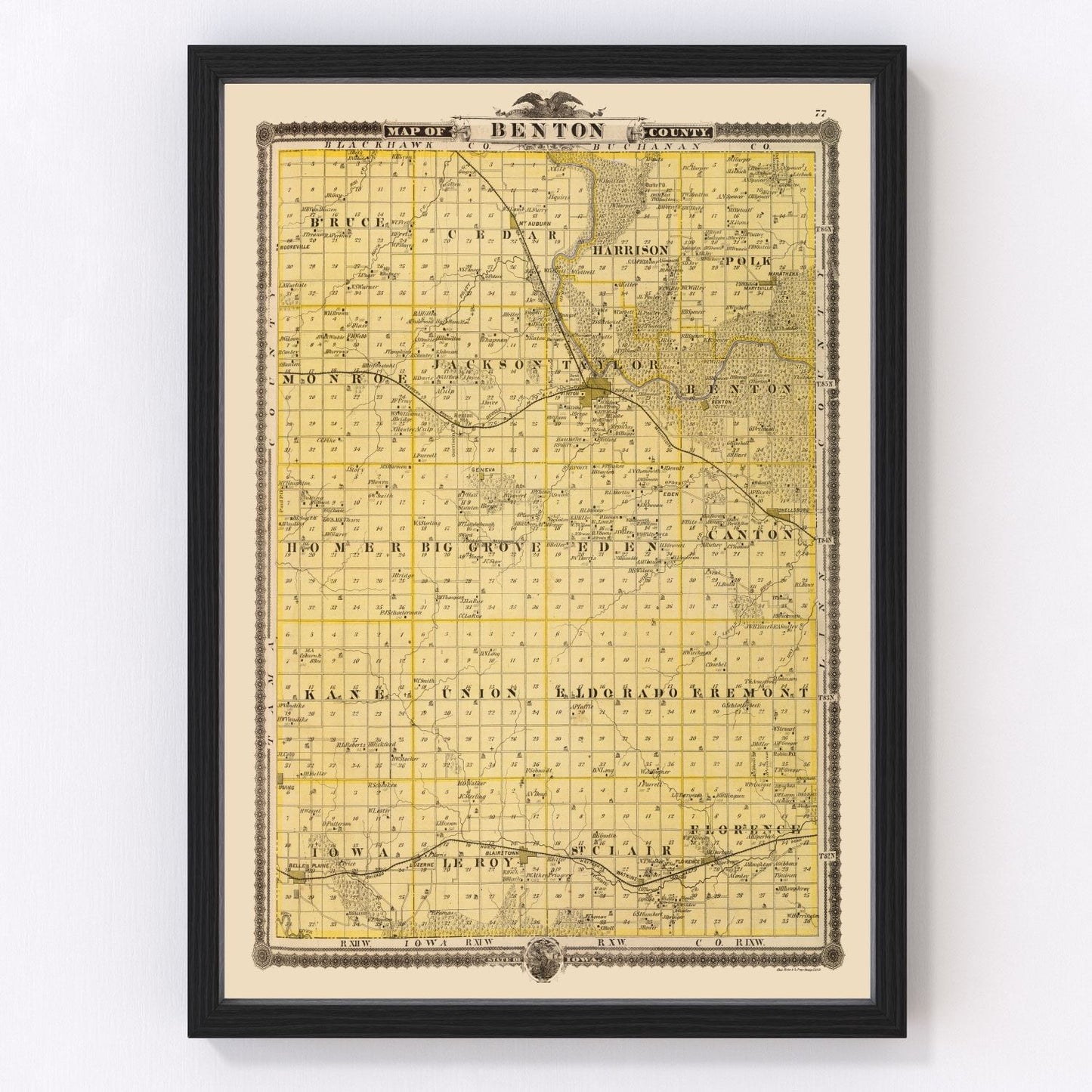 Vintage map of Benton County, Iowa, 1875