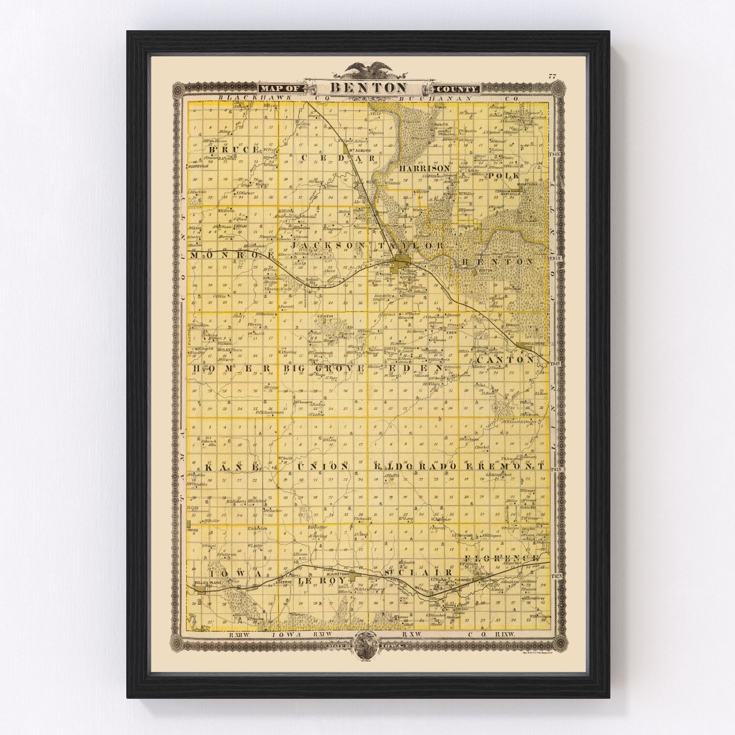 Vintage map of Benton County, Iowa, 1875
