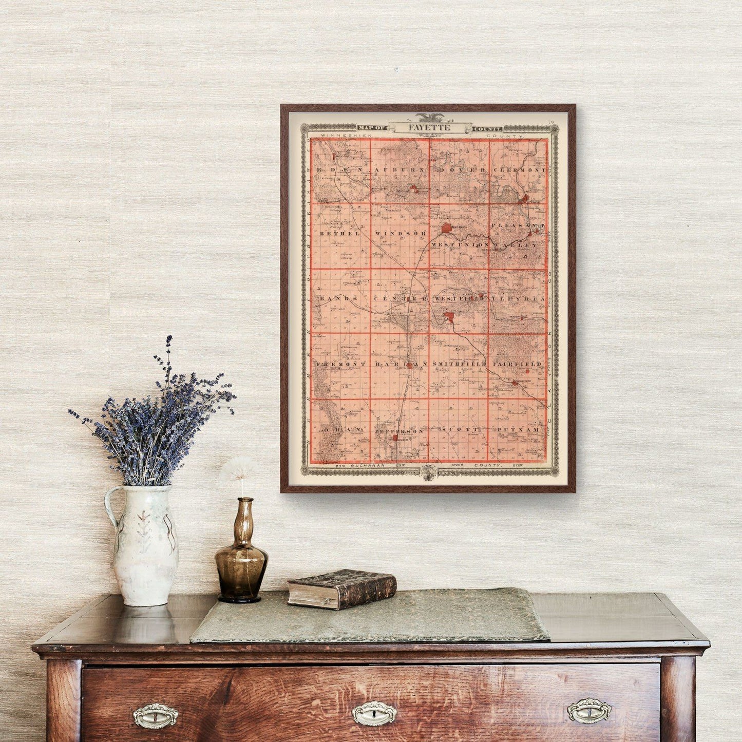 Vintage Map of Fayette County, Iowa, 1875