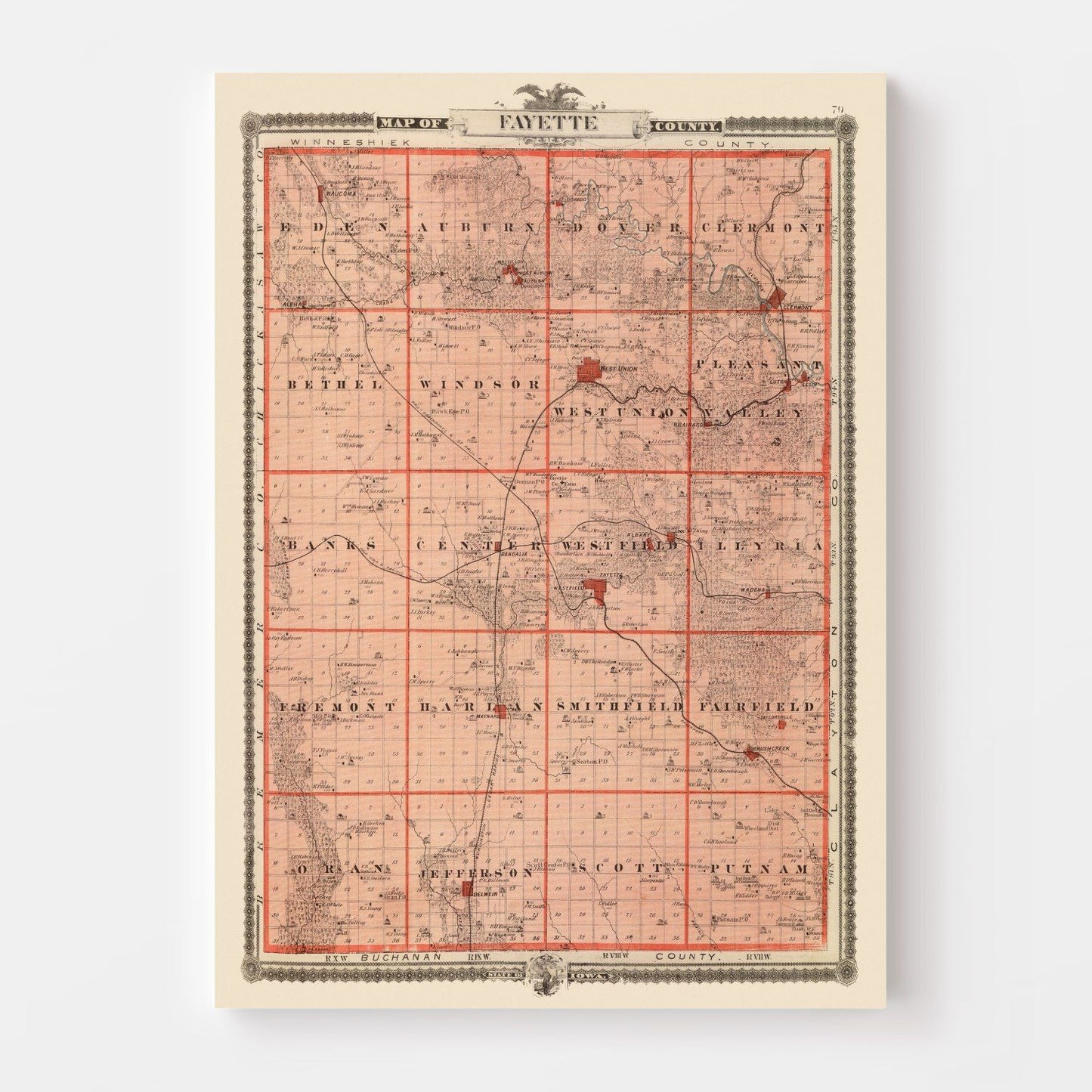 Vintage Map of Fayette County, Iowa, 1875