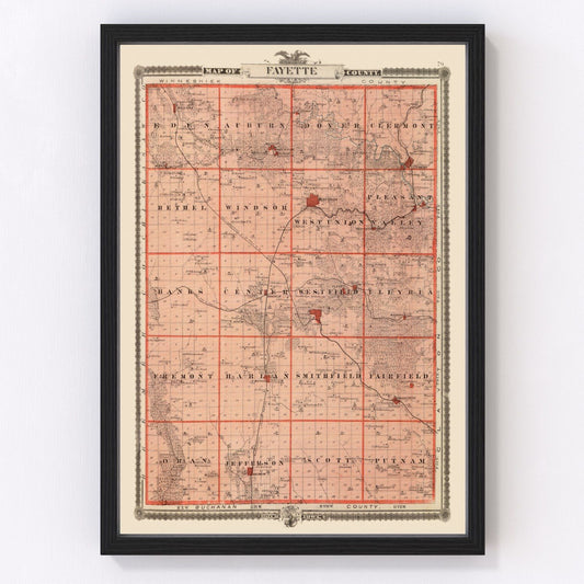 vintage map of Fayette County, Iowa, 1875