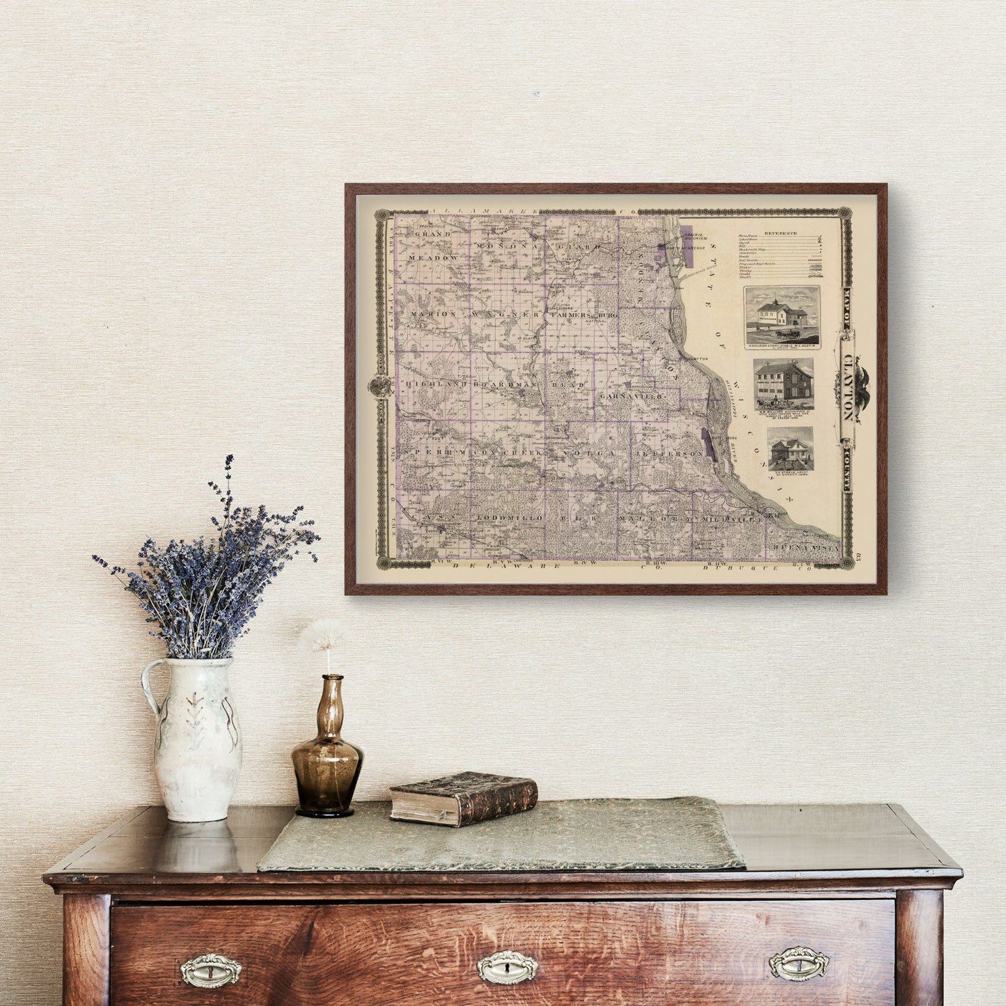 Vintage Map of Clayton County, Iowa, 1875