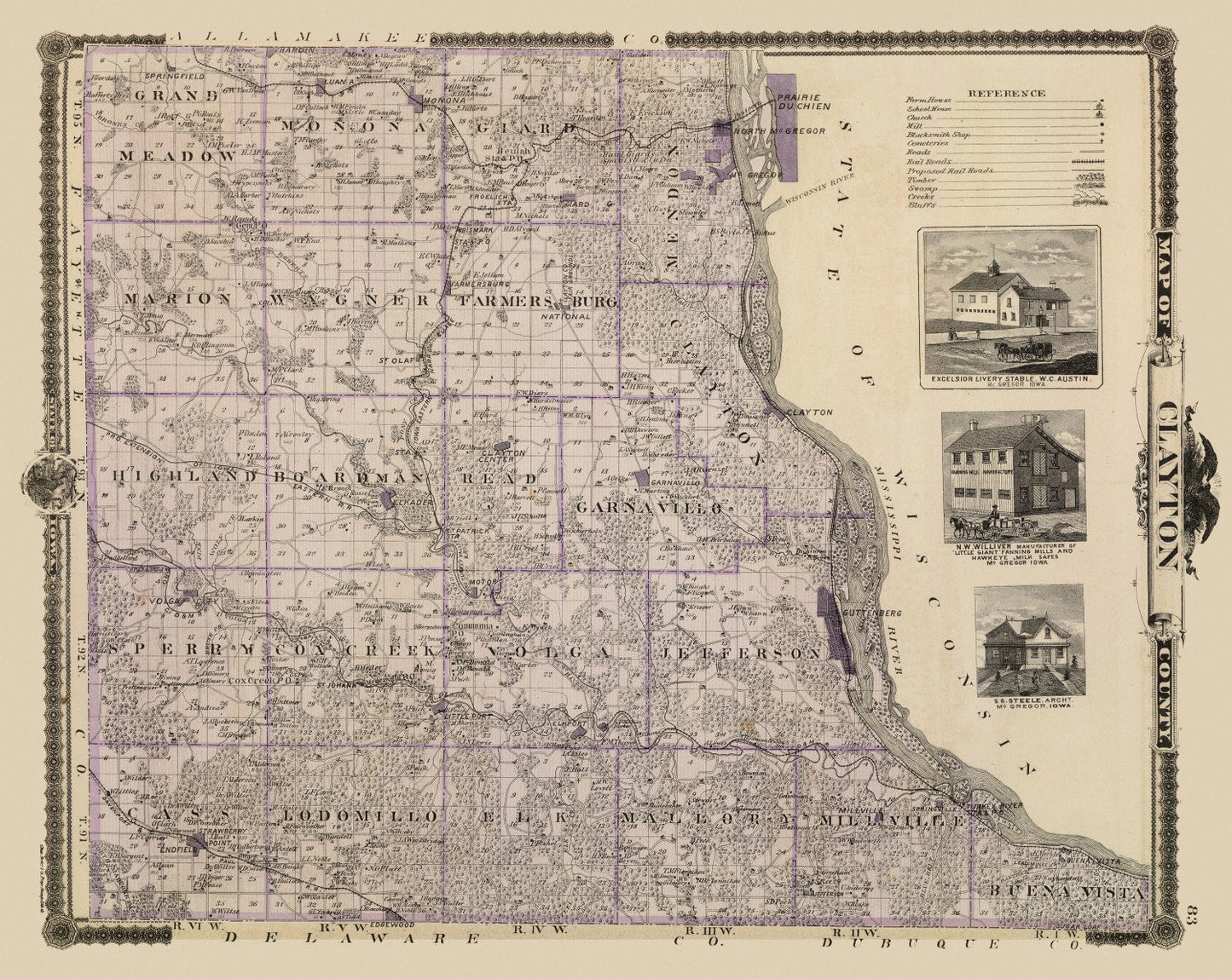 Vintage Map of Clayton County, Iowa, 1875
