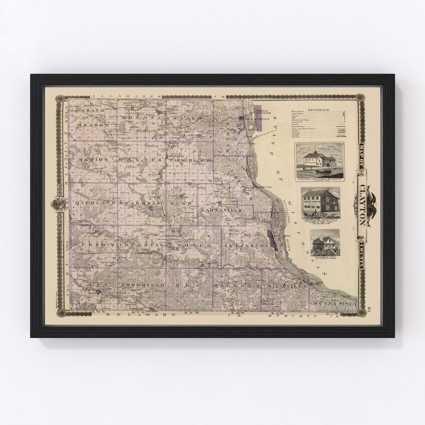 vintage map of Clayton County, Iowa, 1875