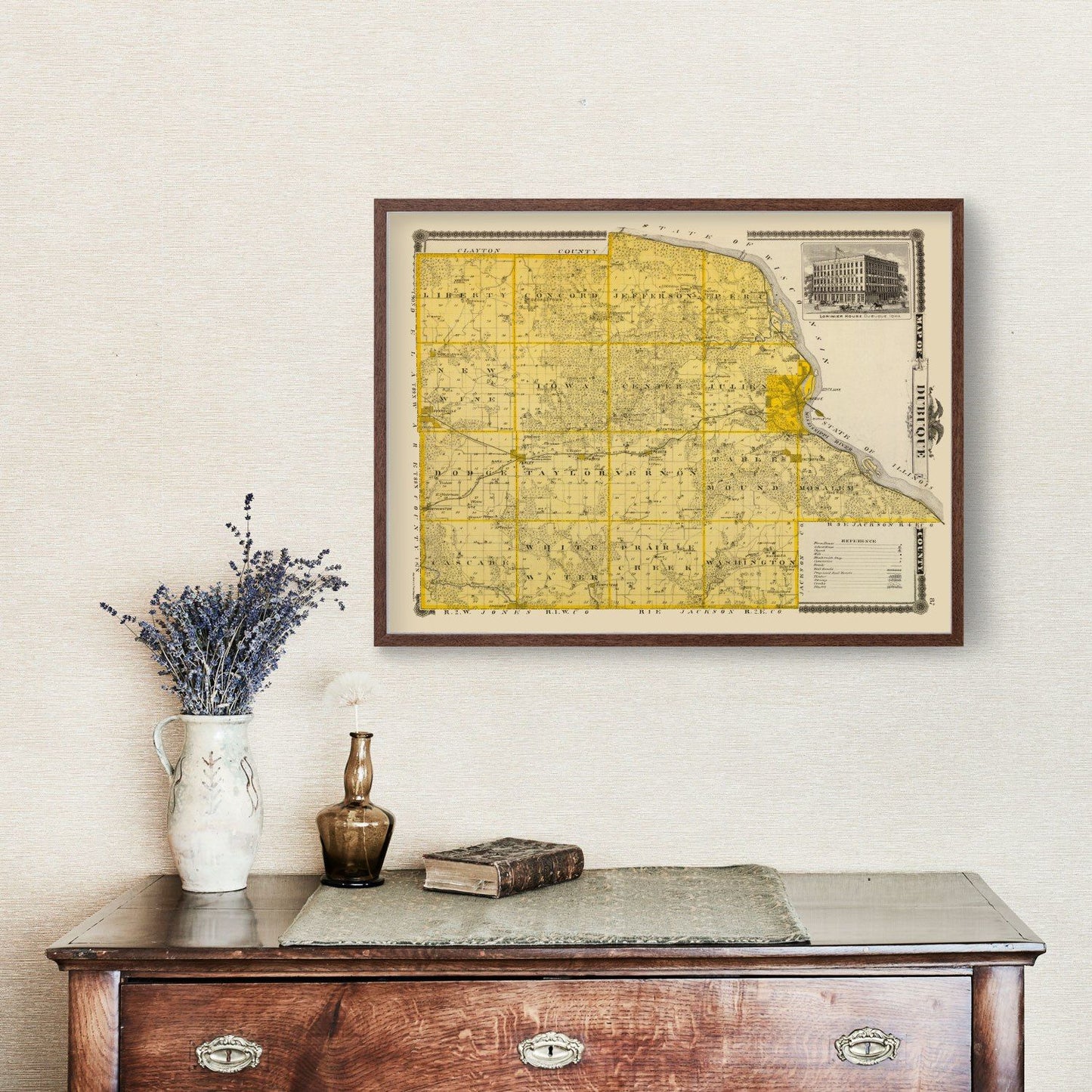 Vintage Map of Dubuque County, Iowa, 1875