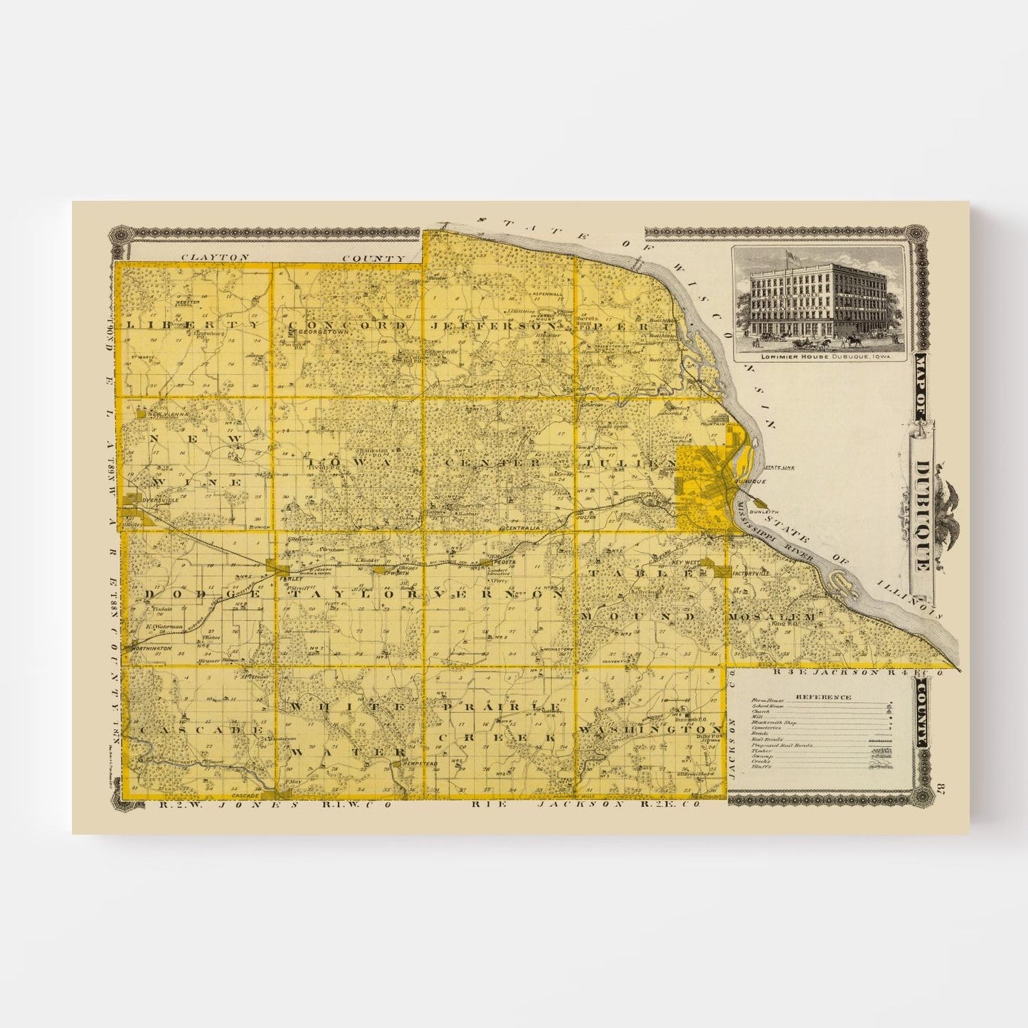 Vintage Map of Dubuque County, Iowa, 1875