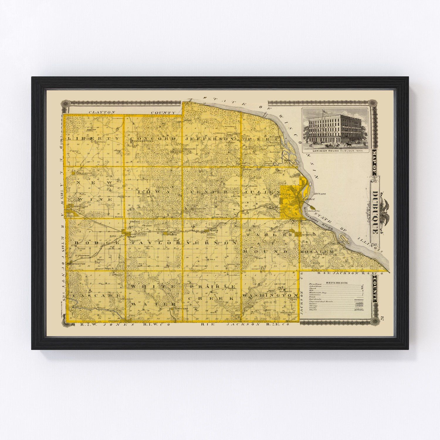 Vintage map of Dubuque County, Iowa, 1875