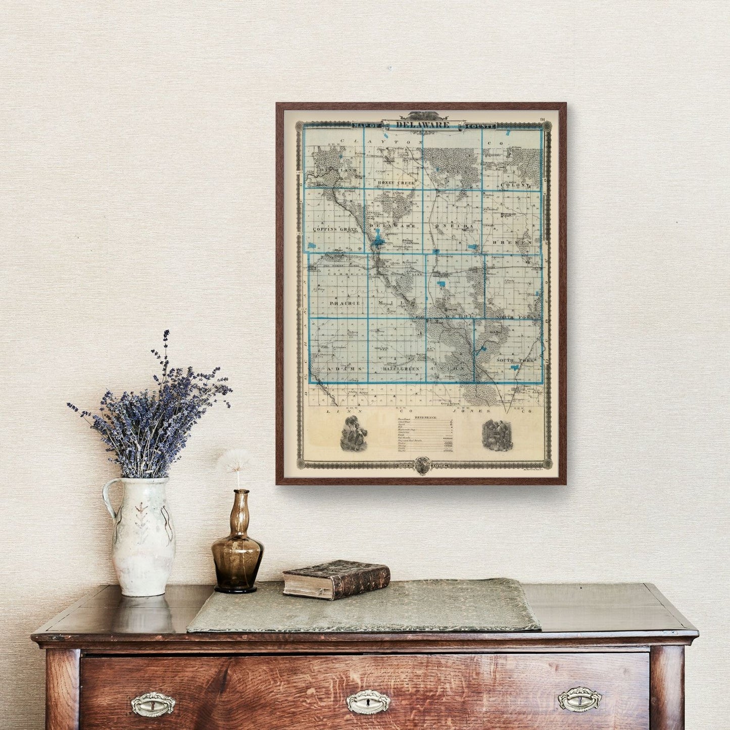 Vintage Map of Delaware County, Iowa, 1875