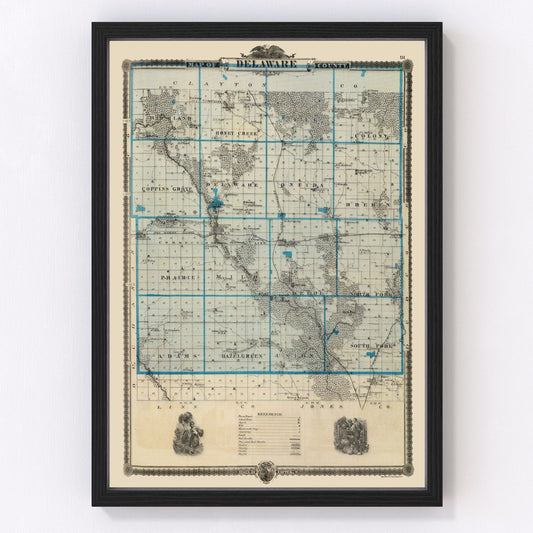 Vintage map of Delaware County, Iowa, 1875