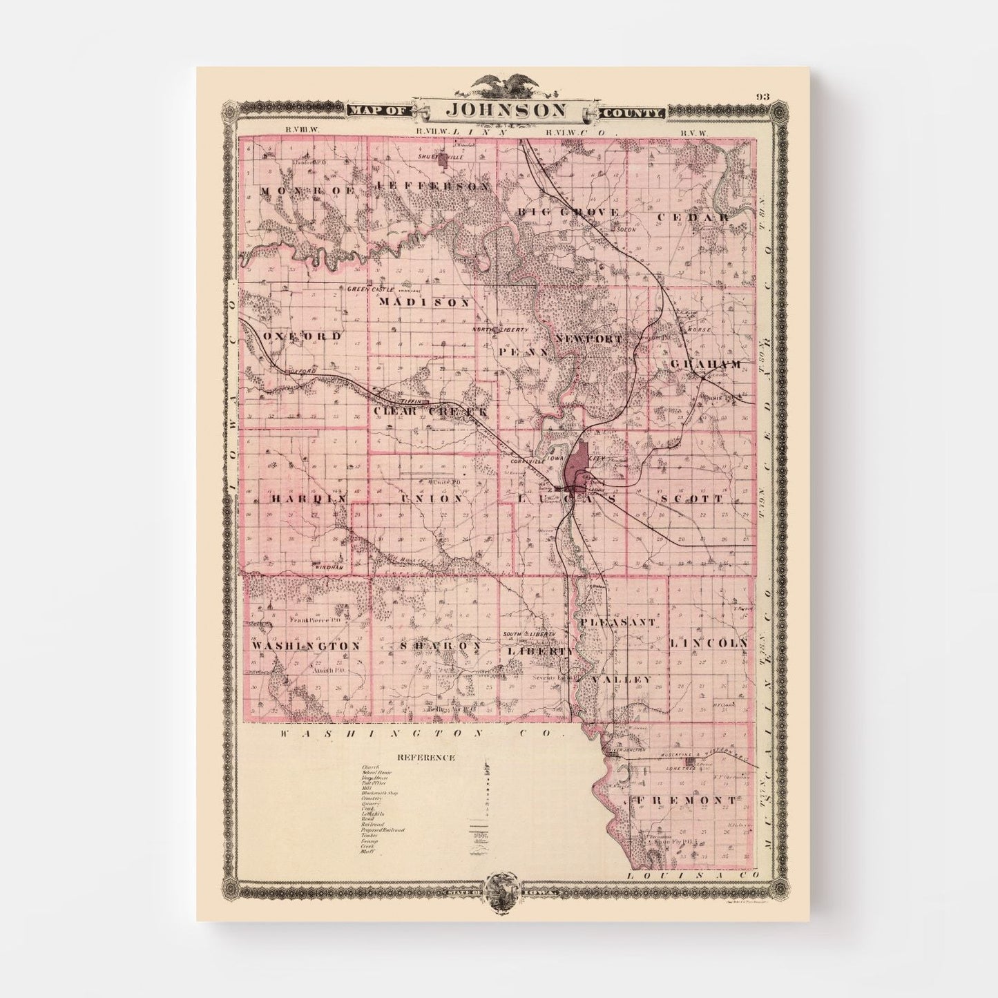 Vintage Map of Johnson County, Iowa, 1875