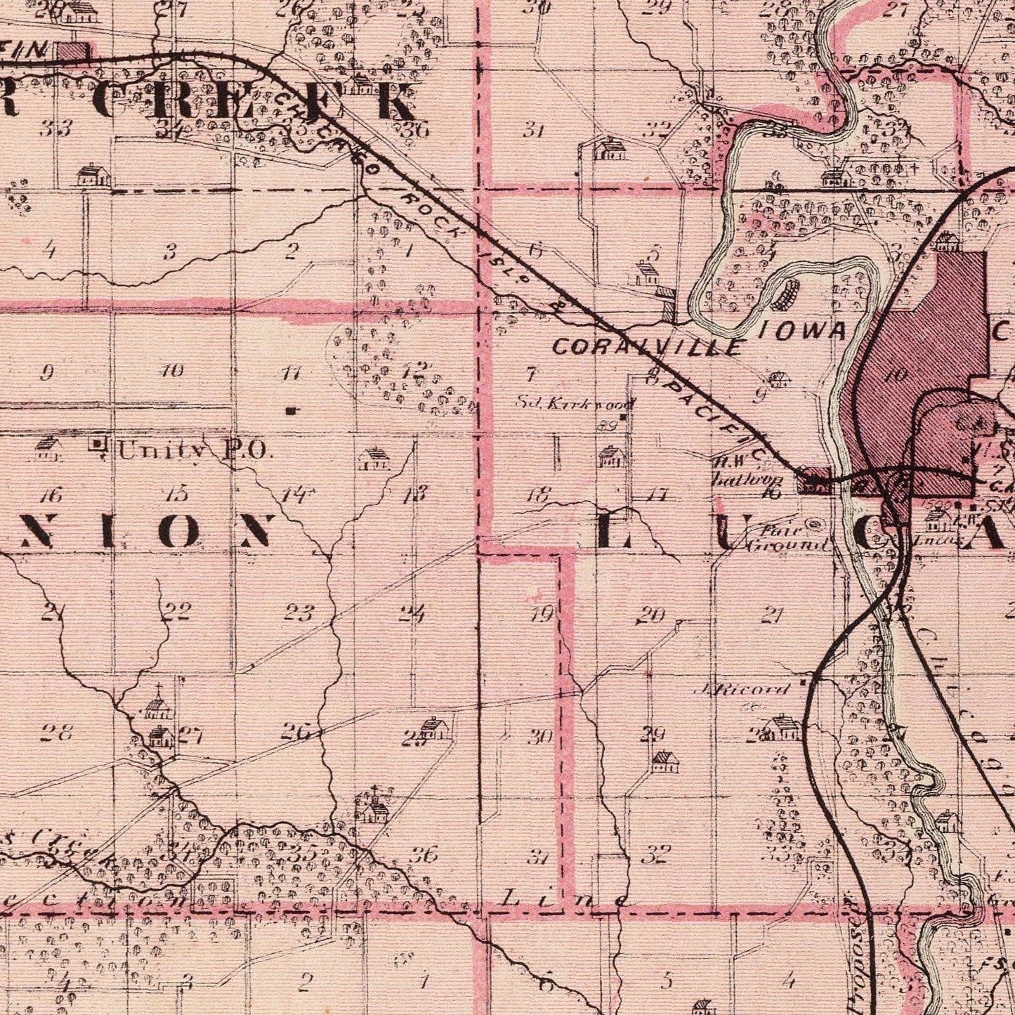 Vintage Map of Johnson County, Iowa, 1875