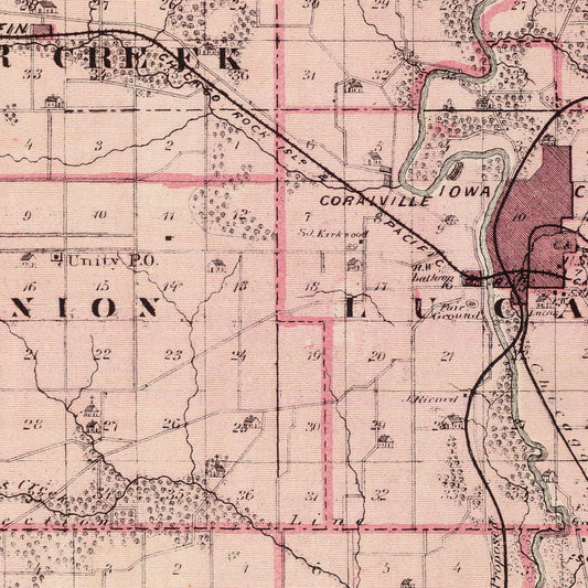 Vintage Map of Johnson County, Iowa, 1875