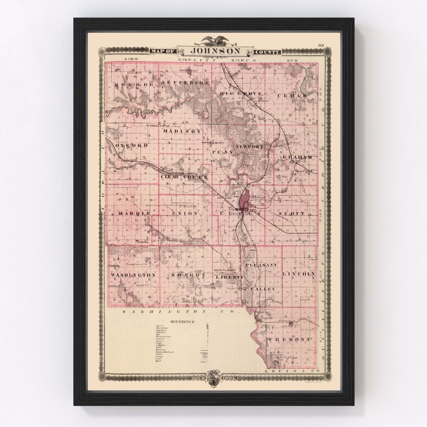 Vintage map of Johnson County, Iowa, 1875