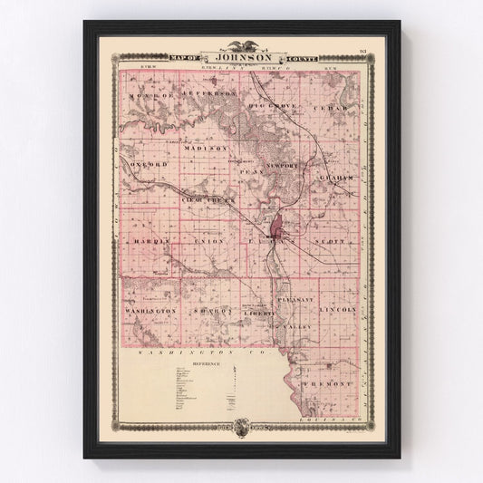 Vintage map of Johnson County, Iowa, 1875
