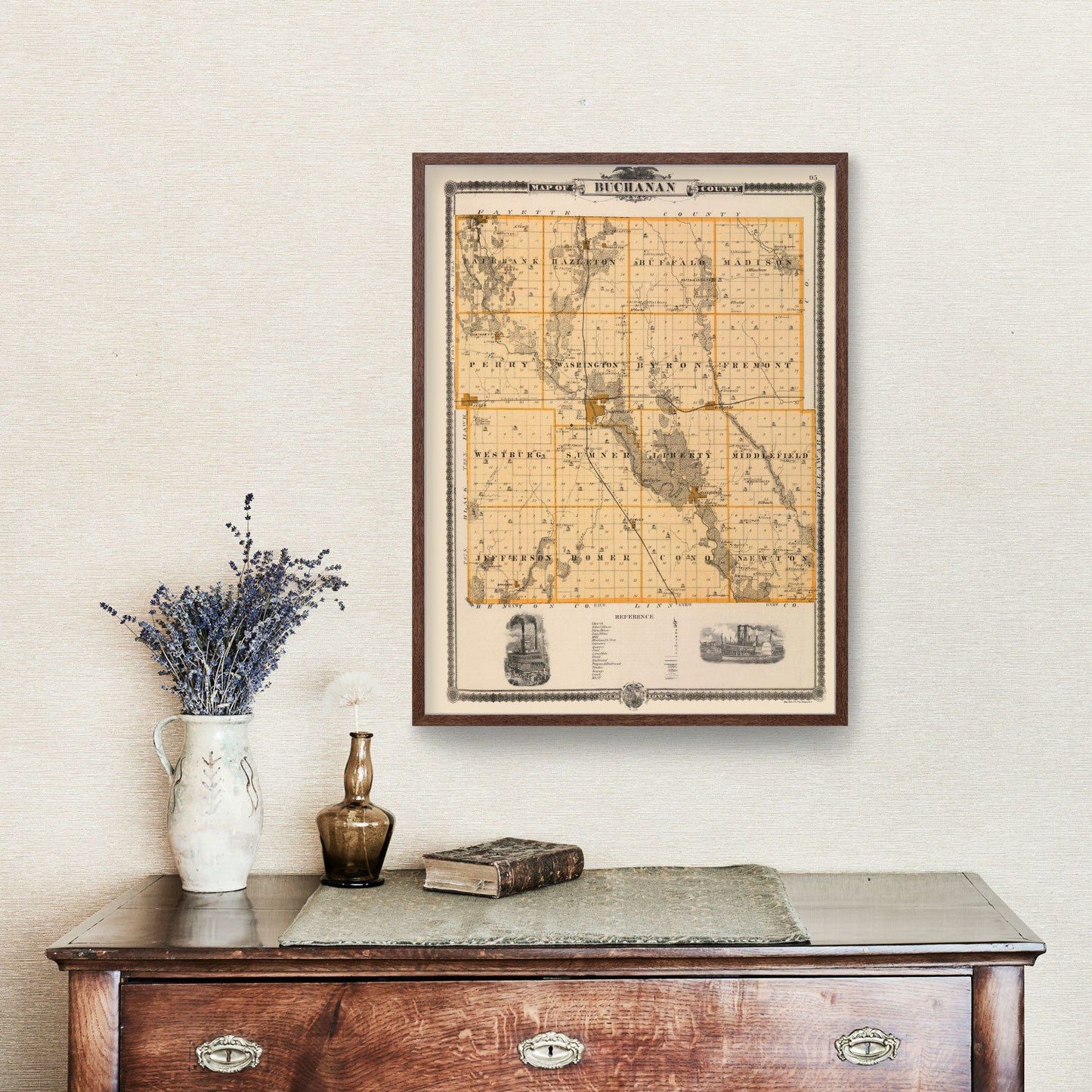 Vintage Map of Buchanan County, Iowa 1875 Wall Art