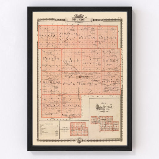 vintage map of Grundy County, Iowa, 1875