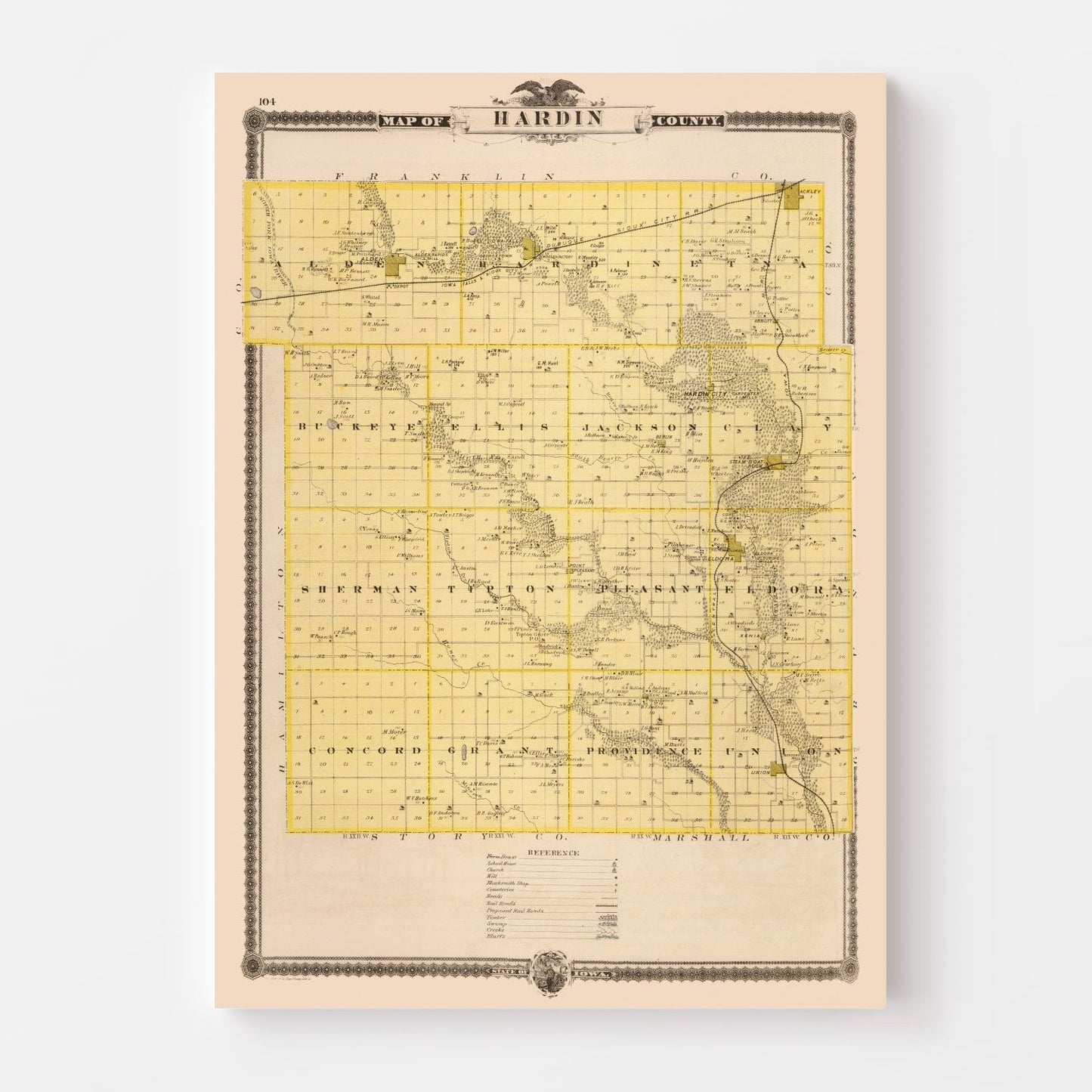 Vintage Map of Hardin County, Iowa, 1875