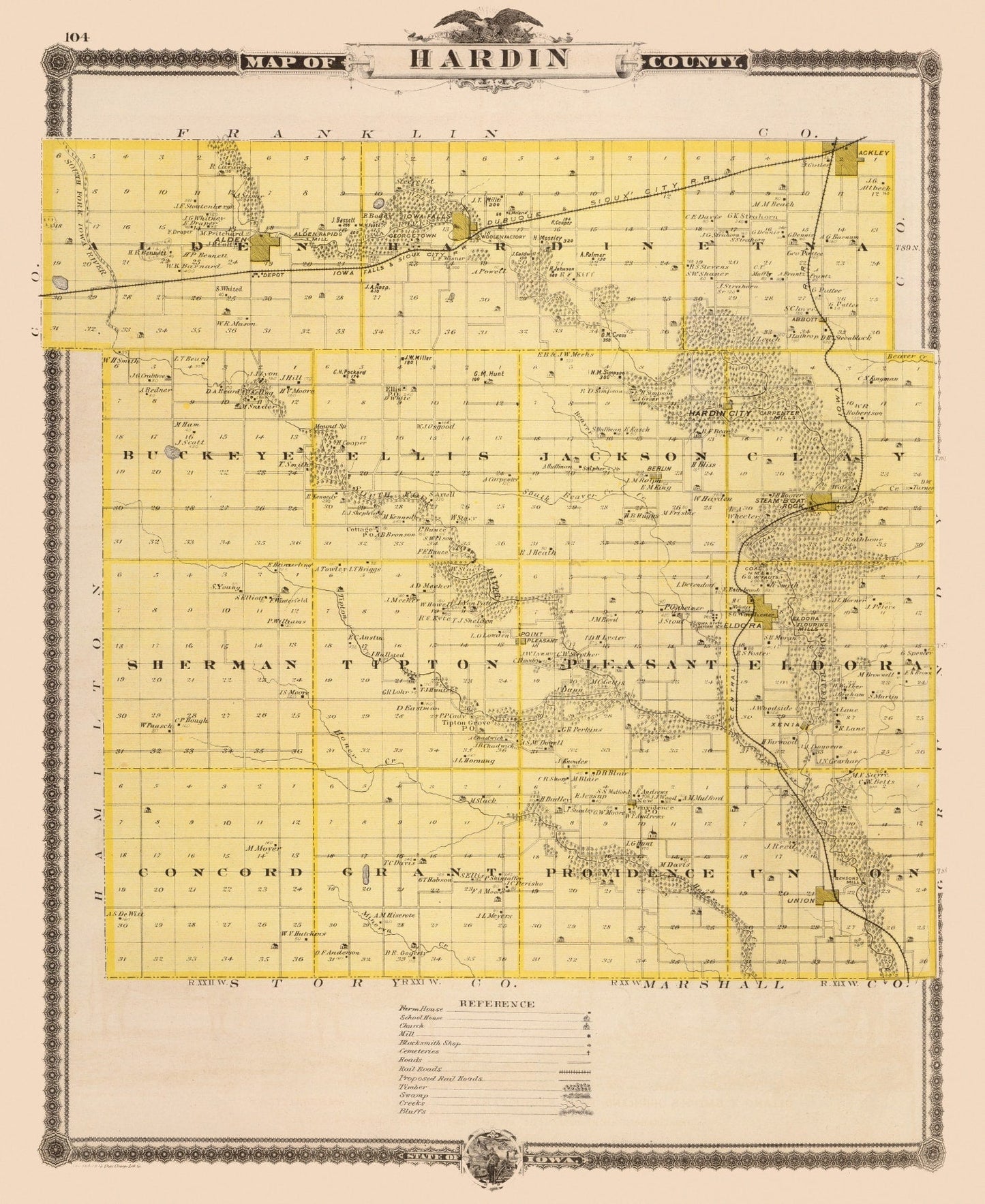 Vintage Map of Hardin County, Iowa, 1875