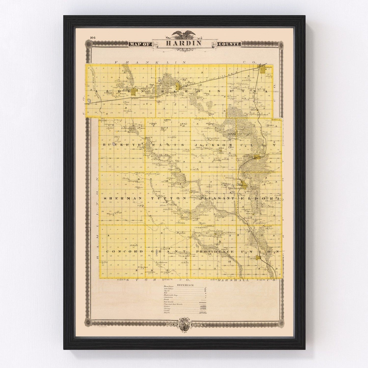 Vintage map of Hardin County, Iowa, 1875
