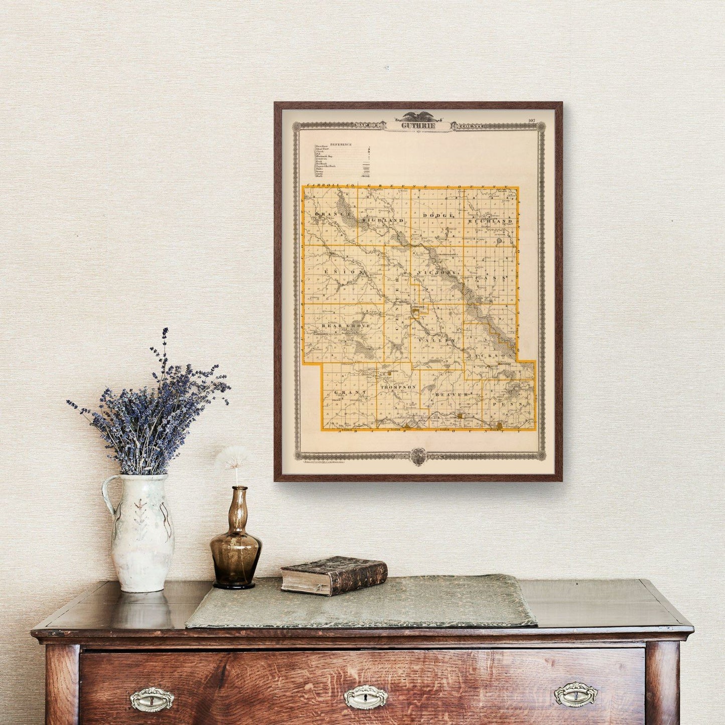 Vintage Map of Guthrie County, Iowa, 1875