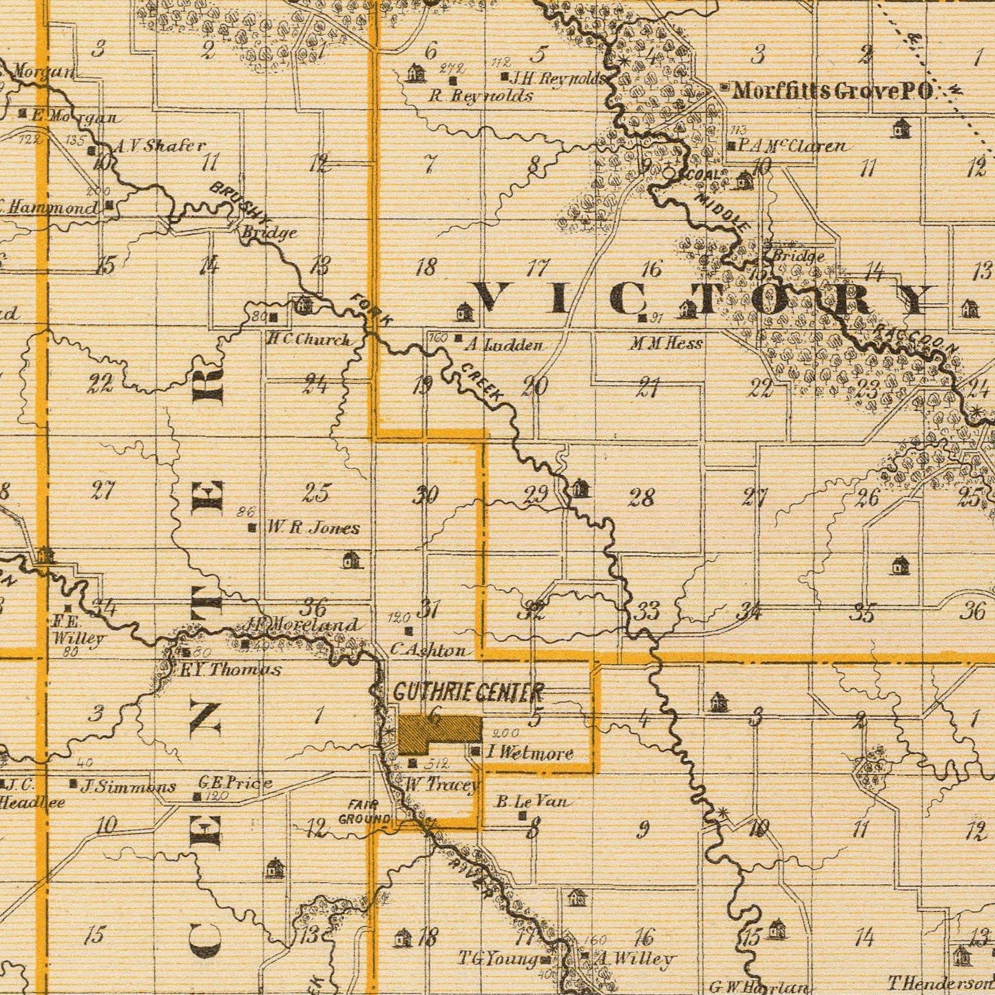 Vintage Map of Guthrie County, Iowa, 1875