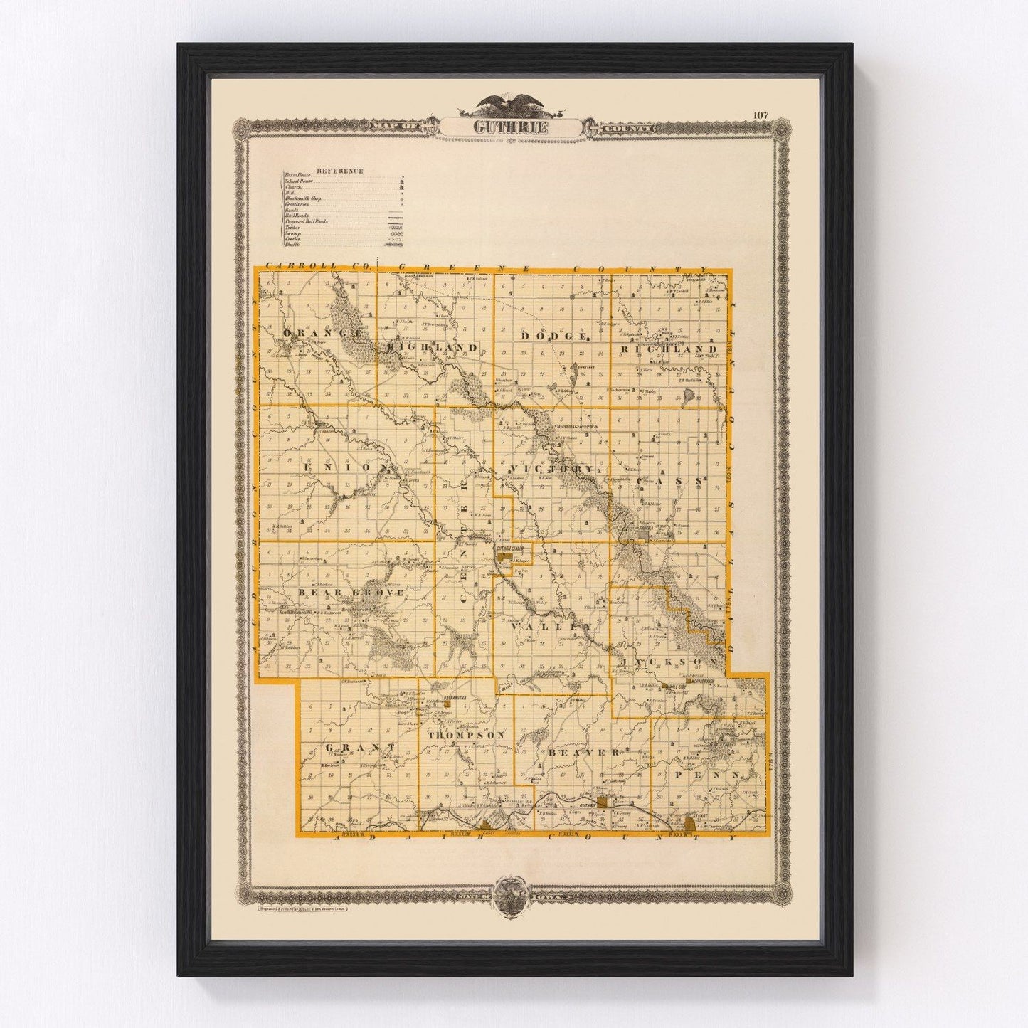 Vintage map of Guthrie County, Iowa, 1875