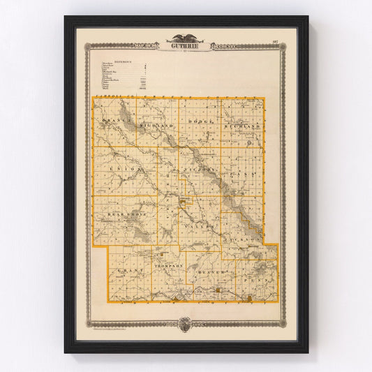 Vintage map of Guthrie County, Iowa, 1875